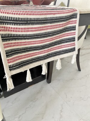 Teertha White, Red 182 cm Table Runner(Cotton)