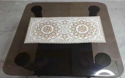 SHRI MAHAVIR IMPEX Gold 80 cm Table Runner(Lace)