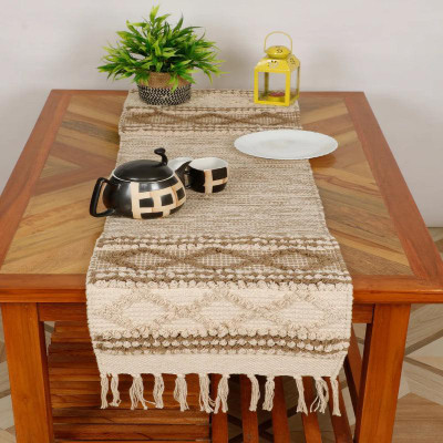 North Field Brown, White 182 cm Reversible Table Runner(Cotton)