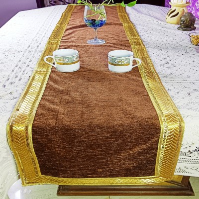 SAJAWAT CREATIONS Brown, Gold 72 cm Table Runner(Velvet)