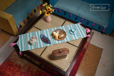 AMANTESTASSELS Multicolor 60 cm Reversible Table Runner(Velvet)
