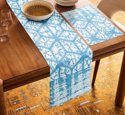 PLIVANA Blue Polyester Table Linen Set(Pack of 7)
