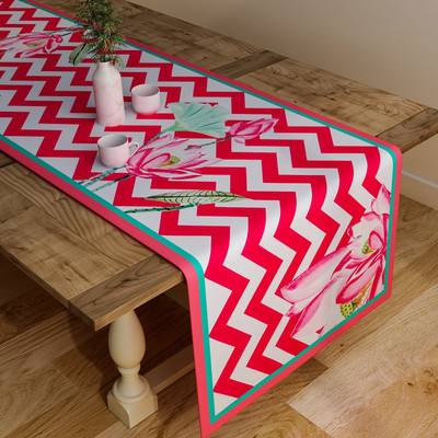 SEJ BY NISHA GUPTA Pink, White, Green 121.92 cm Table Runner(Cotton)