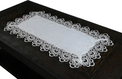 MONKDECOR White 91 cm Table Runner(Cotton)