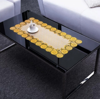 SHRI MAHAVIR IMPEX Gold 84 cm Table Runner(PVC)