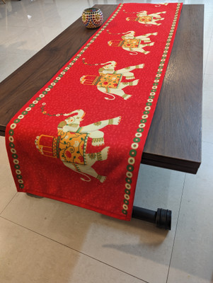 Indisca Designs Red 145 cm Table Runner(Canvas)