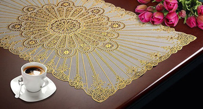 SHRI MAHAVIR IMPEX Gold 101 cm Table Runner(PVC)