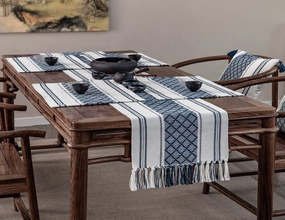 Bloomtex Blue 182 cm Reversible Table Runner(Cotton)