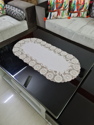 SHRI MAHAVIR IMPEX White 40 cm Table Runner(Vinyl)