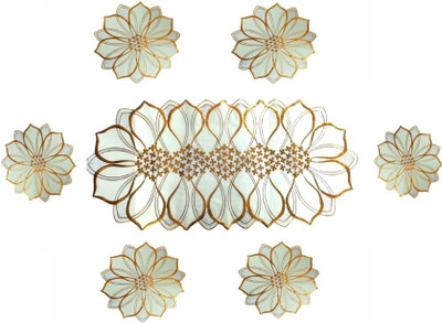 SHRI MAHAVIR IMPEX Gold 80 cm Table Runner(PVC)