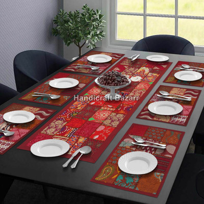 Handicraft Bazarr Maroon, Multicolor 152 cm Table Runner(Cotton)