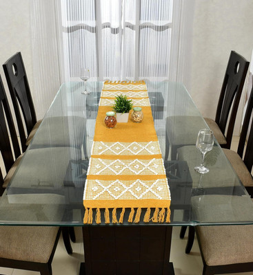 Waco creation Yellow 35 cm Reversible Table Runner(Cotton)
