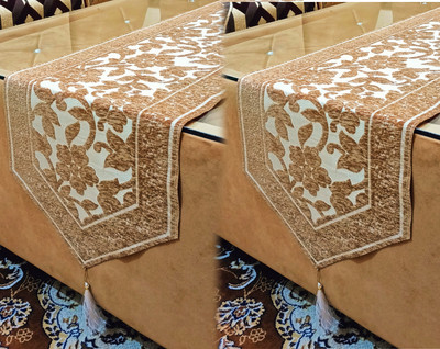 Saksham Enterprises Gold 178 cm Table Runner(Cotton)