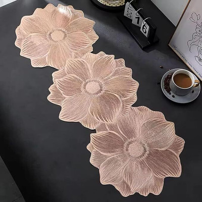 CASA FURNISHING Peach, Gold 90 cm Reversible Table Runner(PVC)