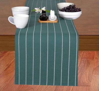 CRAZYWEAVES Dark Green, White 152 cm Table Runner(Cotton)