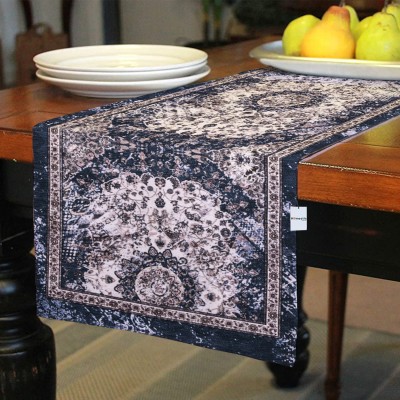 HOMESTIC Blue 91 cm Reversible Table Runner(Velvet)