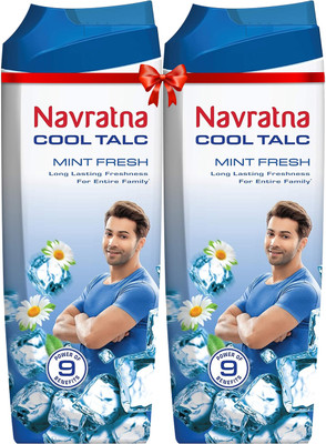 Navratna Mint Fresh Cool Talc|Instant cooling relief|long-lasting effect(2 x 400 g)