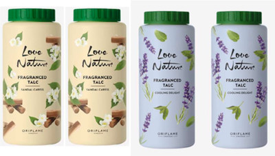 Oriflame Sweden LOVE NATURE Fragranced Talc Cooling Delight & Sandal Caress 100gm 4x100 gm(4 x 100 g)
