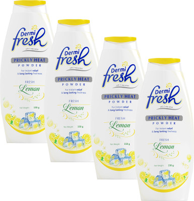 DERMIFRESH Prickly Heat Powder for Instant Relief & Cooling Fresh Lemon Fragrance(4 x 150 g)