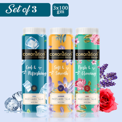 COROnation Herbal Ice Cool, Lavender and Rose Talc Powder (Set of 3)(3 x 100 g)