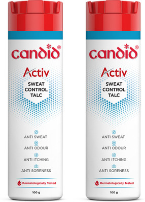 Candid Active Sweat Control Talcum Powder | Dermatologically Tested(2 x 50 g)