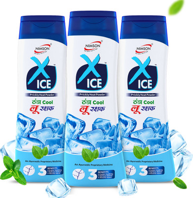 Nimson X-ICE Thanda Cool Loo Rakshak Prickly Heat Talcum Powder | Instant Cooling Talc(3 x 100 g)