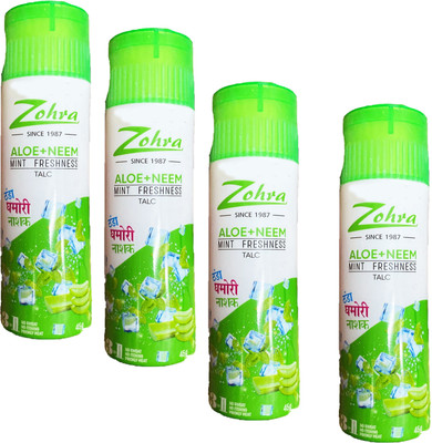 Zohra ALOE + NEEM TALC FOR FRESHER BODY ALL DAY WITH NEEM EXTRACT PACK OF - 4(4 x 45 g)