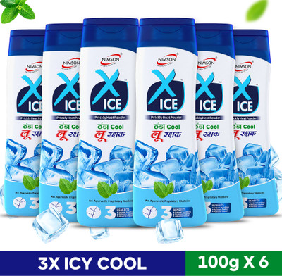 Nimson X-ICE Thanda Cool Loo Rakshak Prickly Heat Talcum Powder with 3 Benefits(6 x 100 g)
