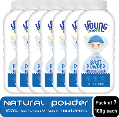 Young Roots Natural Baby Powder with Neem, Aloe Vera, Derma Tested (Pack of 7)(7 x 100 g)