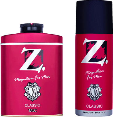 Z - Magnetism for Men Classic Talc & Classic Deo Combo Pack, Woody & Musky, Talc 200 gm & Deo 150 ml(2 x 150 g)