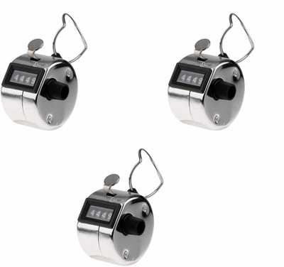 PRIMEFAIR 4 Digits Hand Held Tally Counter Numbers Clicker (Silver) Analog Tally Counter(Silver Pack of 4)