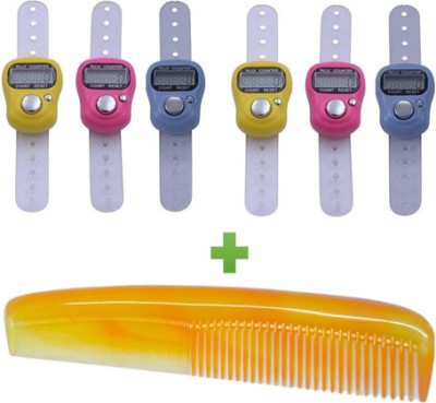 SHIMZAN 1 Hair Comb & Digital Hand Finger Tally Counter Finger Ring Tasbih Jaap Maala Digital Tally Counter(Multicolor Pack of 6)