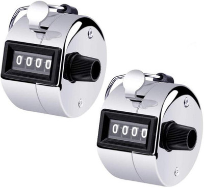 FRKB 2pc Metal Handheld Tally Counter 4-Digit Analog Tally Counter(Silver Pack of 2 pc)