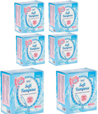 SOFY Soft Regular Tampoons-34 Pcs.(Pack of 6) Tampons(Pack of 204)