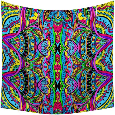Artzfolio Abstract Psychedelic Traditional Motif Element Velvet Fabric Tapestry 36x36inch Digital Art Tapestry(Multicolor)