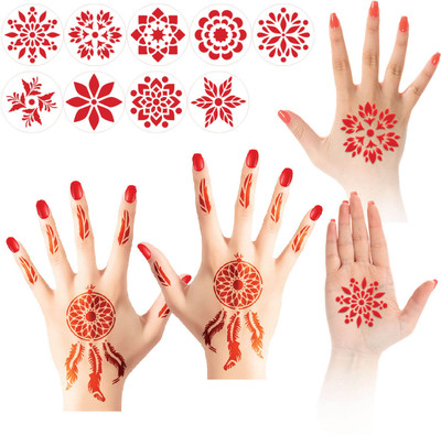 Dikoria Pack of 22 Mehandi Stencil Templates for Hands (Black vinyl) Design-74 Temporary Tattoo Kit