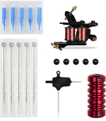 RAJry Complete Set Red Coil Copper Tattoo Machine Kit Permanent Tattoo Kit