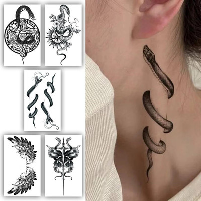 DealTree 5PCS Temporary Tattoo Sheets Snake Wings Gothic Designs 10.5x6cm(Waterproof Long-Lasting Body Art Stickers Easy to Apply Remove)