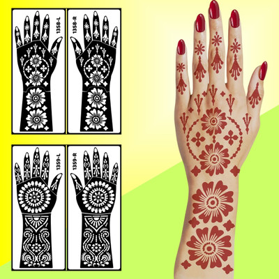 komstec Beautiful Designs Combo Pack Of Henna Art Stencils Easy Waterproof Templates(Easy-to-Use Henna Mehndi Stencil Sticker For Girl And Women)