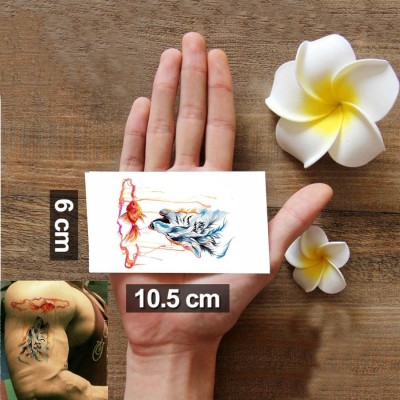 voorkoms Fox With Fish Tattoo Sticker For Male And Female Fake Tattoo Sticker Body(Fox With Fish Tattoo)