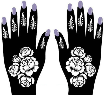 KICKWIX Henna Tattoo Stencil (Set of 2) Women Girls Hand Finger Paint Temporary Tattoo(Floral)
