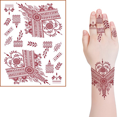 Buzzhub Red Itelian Design Henna Temporary Waterproof Body Tattoo For Women and Girls(Red Itelian Design Henna)