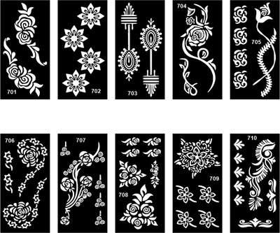 voorkoms Floral Henna Stencil Combo For Festive Beauty, Easy to Use and Apply(Easy To Apply Mehndi Stencil Sticker Combo For Girls & Women)