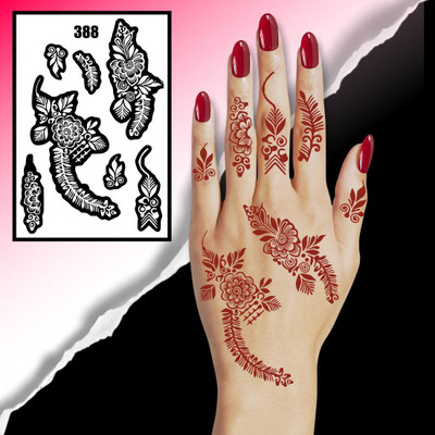 Temporary Tattoowala Artistic Flower Mehndi Stencil With Feather-Like Leaf Patterns For Unique Hand(Beautiful Mehndi stencil sticker For Girls and Women)
