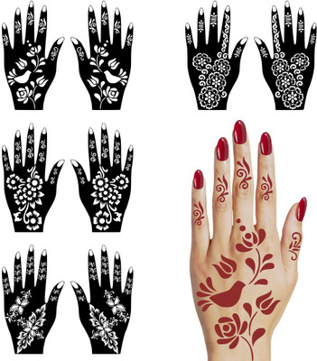 Vanvati Stylish Combo Mehndi Stencil Sticker For Girls And Women For Hand And Finger(Easy-to-Use Henna Mehndi Stencil Sticker For Girl And Women)