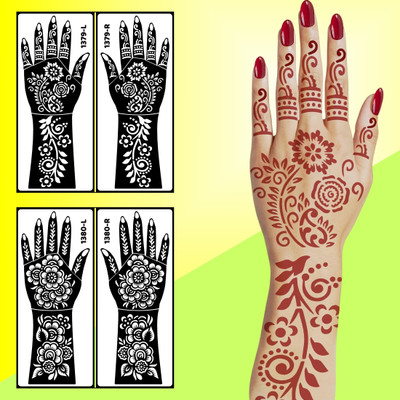 voorkoms Full Hand Combo Mehndi Stencil Stickers For Back, Front Hand, Fingers & Wrists(Easy To Use Mehndi Combo Stencil Sticker For Girls, Women & Festival)