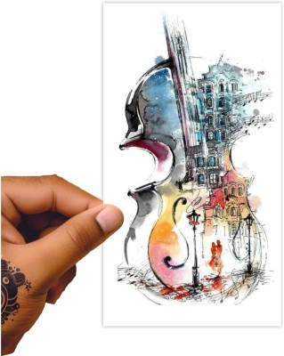 voorkoms Colorful Guitar Tattoo Stickers For Male And Female Fake Tattoo body Art(Colorful Guitar Temporary Tattoo)