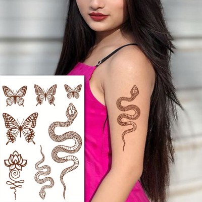 TATMODS Snake Butterfly Lotus Henna Temporary Waterproof Body Tattoo For Women Girls(Snake Butterfly Tattoo)