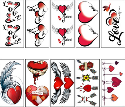 Vanvati Love, Heartbeat, Wings, Arrow Heart For Male & Female Temporary Tattoo Sticker(Temporary Tattoo Sticker, Fake Tattoo Sticker, Skin friendly Tattoo)