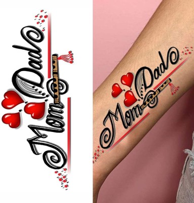 voorkoms Mom Dad With Heart Temporary Tatto Sticker For Male And Female Tattoo(Mom Dad Tattoo)